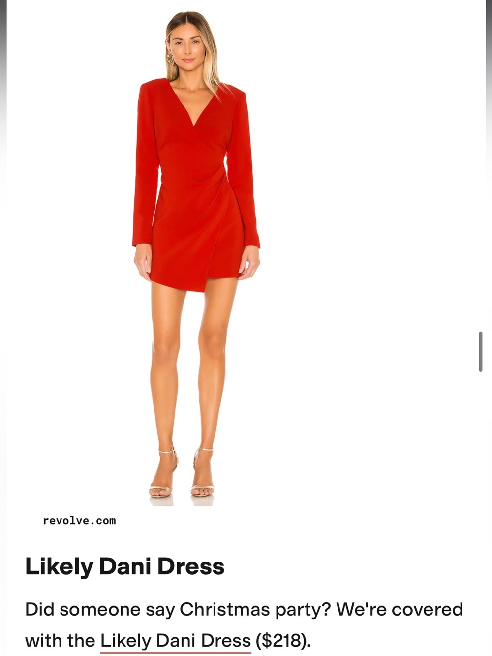 REVOLVE Red Long-Sleeve Wrap Mini Dress